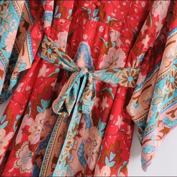 SOLD OUT Red Floral Gypsy Kimono Duster Maxi Dress - Picture 12 of 16